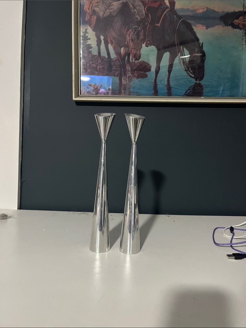 2 Pack 1 ft tall Nambé Studio candlesticks